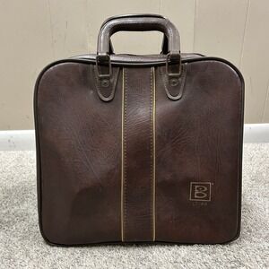 Vintage Brunswick Bowling Ball Bag Brown Leather Retro Handle Made in USA
